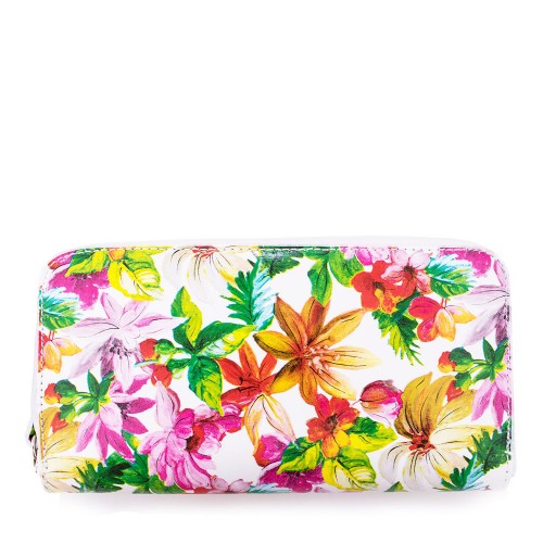 Portofel din piele naturala cu imprimeu floral PTF036