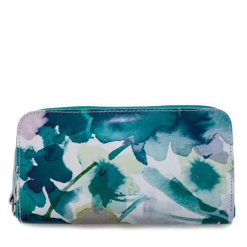Portofel din piele naturala cu imprimeu floral PTF037