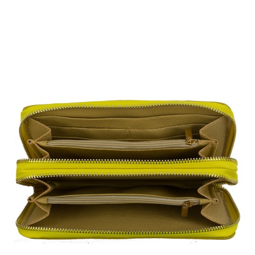 Portofel din piele naturala galben PTF053