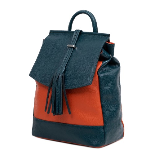 Rucsac piele turcoaz maro cu ciucuri GF2156