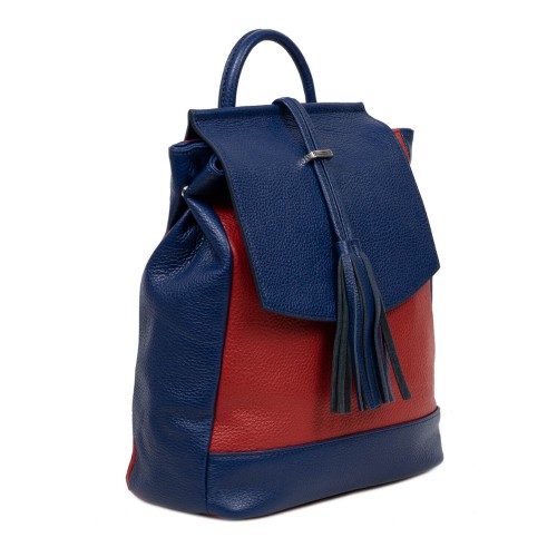 Rucsac piele bleumarin/visiniu cu ciucuri GF2423