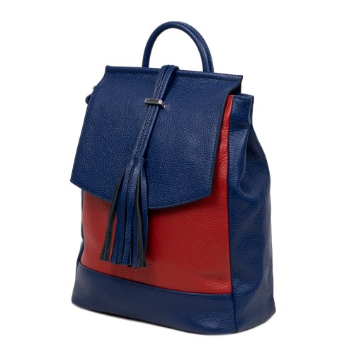 Rucsac piele bleumarin/visiniu cu ciucuri GF2423