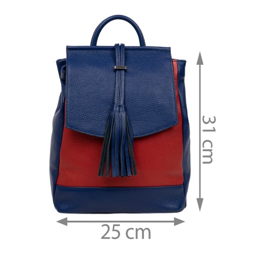 Rucsac piele bleumarin/visiniu cu ciucuri GF2423