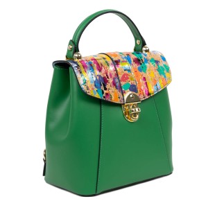 Rucsac piele verde imprimeu paisley GF2606