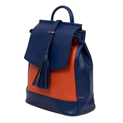 Rucsac piele bleumarin/oranj cu ciucuri GF2815