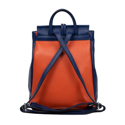 Rucsac piele bleumarin/oranj cu ciucuri GF2815